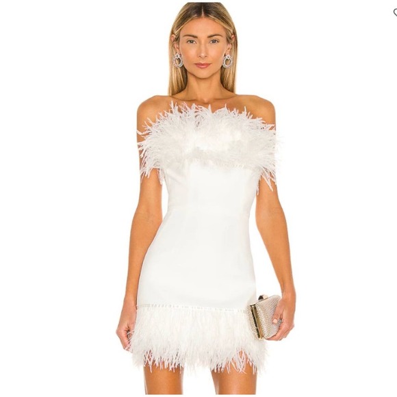 NWT Bronx and Banco Lola Blanc Mini Feather Dress White Size S / US 4 - Picture 1 of 16